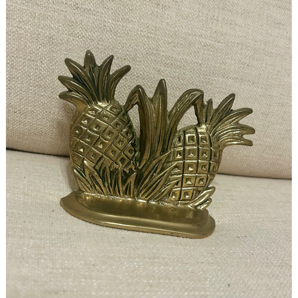 Brass Pineapple bookends heavy traditional‎ tropical MCM cottage shelf decor